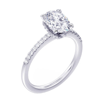 1.85 CT Hidden Halo Oval Diamond Engagement Ring in White Gold or Platinum